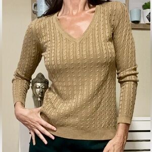 Massimo Dutti V-Neck Cable Knit Sweater - Brown